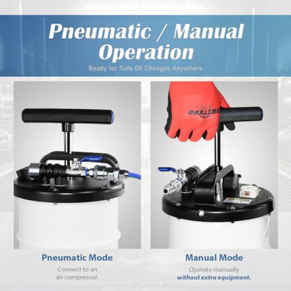 FIRSTINFO A1108USY5 9L Patented Pneumatic/Manual Oil Extractor 5 Tubes - size: 9L Pneumatic/Manual w/ Pressure Gauge