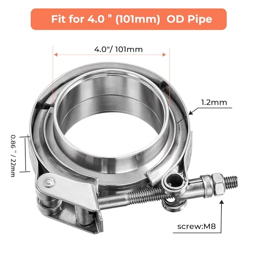4 inch Quick Release V Band Clamp with Male Female Flanges, 304 Stainless Steel Exhaust V band Clamp for Automotive exhaust system, turbocharger, downpipe and mufflers - color: V Band Clamp With Flange, size: 4inch