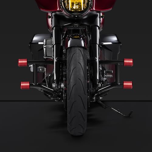 Advanblack Protek Two Step Highway Peg Crash Bar with CNC Slider Fit for 2014-2025 Harley Touring Road Glide Street Glide Electra Glide – Engine Guard Performance Upgrade (Red CNC) - color: Red CNC