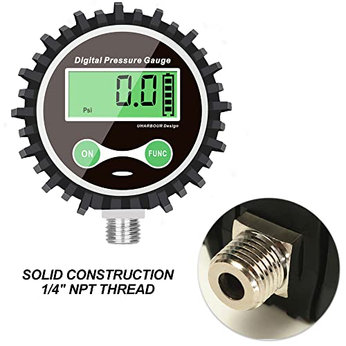 Uharbour Digital Air Pressure Gauge 5-200psi, 1/4" NPT Bottom - size: 5-200PSI