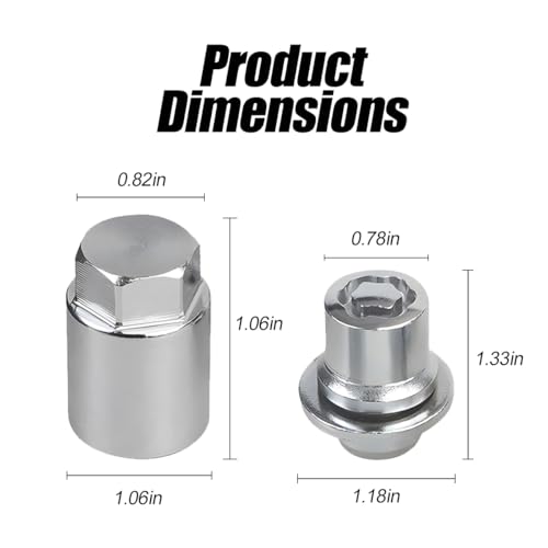 HZEL Car M12 x 1.5 Wheel Lock Lug Nut Set, Anti-Theft Chrome 4PCS Cone Seat Tire Locking Nut Kit with 1 Key, OEM#00276-00900 Automotive Replacement, Compatible with Celica ES330 ES350