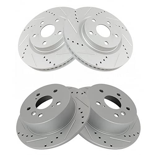 TRQ Performance Front and Rear Brake Rotor Set G Coated Drilled and Slotted - style: BRA15026