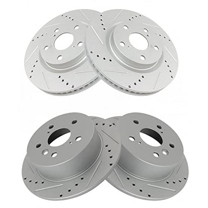 TRQ Performance Front and Rear Brake Rotor Set G Coated Drilled and Slotted - style: BRA15026