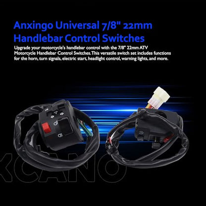 7/8" 22mm Motorcycle Switches Motorbike Horn Button Turn Electric Fog Lamp Light Start Handlebar Controller Switch OXCBKGLM005