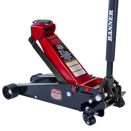 Blackhawk B6350 Black/Red Fast Lift Service Jack - 3.5 Ton Capacity, 28 1/2" L x 13 3/4" W x 6 1/2" H
