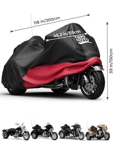 KEMIMOTO Heavy Duty 3 Wheel 420D Motorcycle Cover with Antenna Opening - color: Red, size: Trike