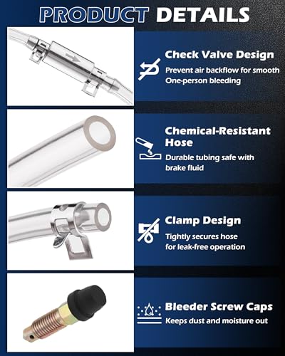 2Set Brake Fluid Bleeder Kit, One Way Check Valve Brake Bleeder Hose, Universal DIY Brake Fluid Bleeding Tool Kit for Car, Motorcycle & Clutch Hydraulic Systems