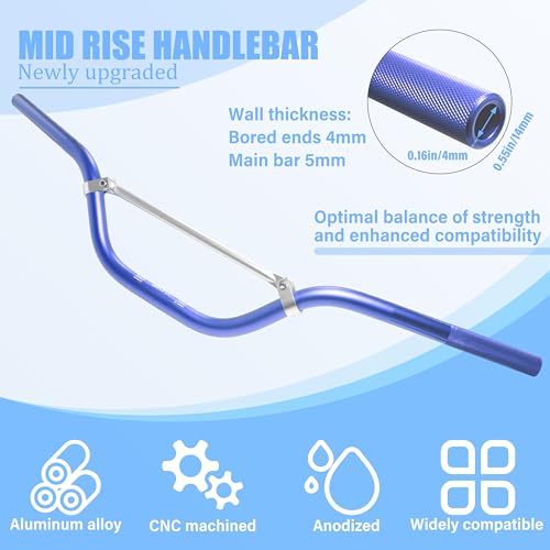 Universal 7/8" 22mm Dirt Bike Handlebar Set,Choice of Mid or High-Rise Aluminum Handlebars with Anti-Slip Grips & Crossbar for Pit Bike, Dirt Bike,ATV, Quad,Motorcycle (Blue, Mid Rise Handlebar) - size: Mid Rise Handlebar