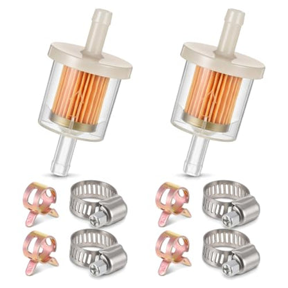 2PCS 5/16" Universal Gas Inline Fuel Filter Clear with 4PCS Hose Clamps