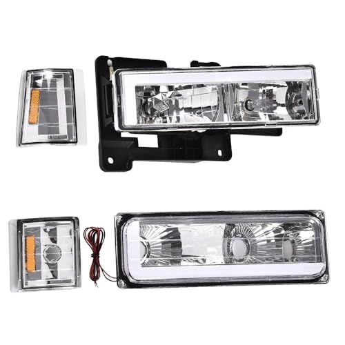 G-PLUS LED Headlights, Fit 94-99 GMC C1500 K1500 Yukon/Fit 94-99 GMC C1500 C2500 K1500 K2500 Suburban Driver & Passenger Side Bumper Headlamps,faros delanteros Assembly - size: [LED Chrome] 1994-1999 Yukon