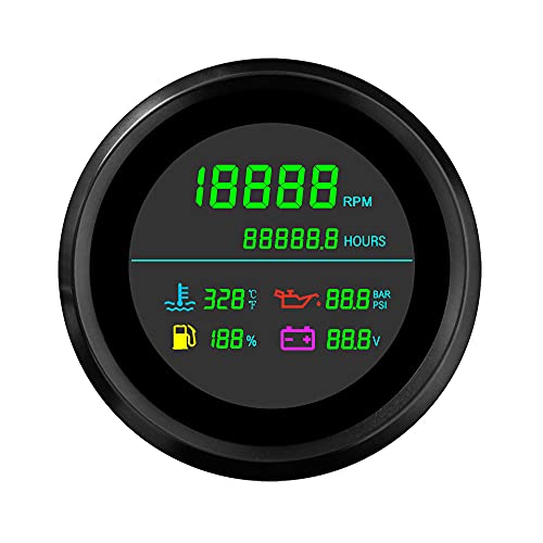 ELING 85mm 6-in-1 Multifunctional Gauge Tachometer RPM Fuel Level Water Temp Oil Pressure Hour Voltmeter 12V 24V for Auto Motorcycle Yachts RV (Black+Black) - color: Black+Black