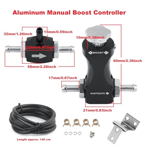 Manual Boost Controller, Universal Aluminum Pressure Regulation Valve Kit with Mounting Bracket Hose for Turbocharged Engine Components (Black, 1-Piece) - color: Black