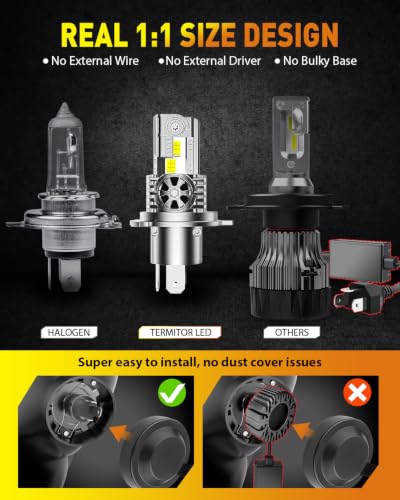 Termitor H4/9003/HB2 Light Bulbs, 130,000LM High Intensity, Precision Beam Pattern, IP68 With Cooling Fan, 85,000Hrs Long Life, Pack of 2 - color: H4-9003