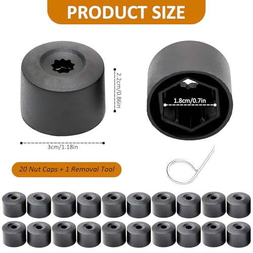 vvag 20PCS Car Wheel Lug Nut Covers, 17mm Wheel Bolt Cover Caps with Removal Tool, Black Lug Nut Covers Replacement 1K0 601 173 Compatible with VW Jetta Beetle Passat GTI CC (Black) - color: Black