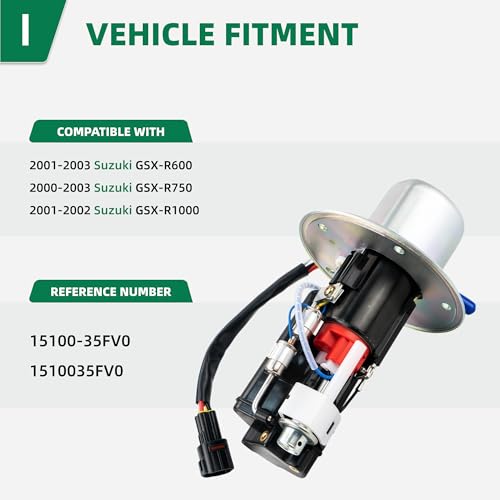 Fuel Pump Assembly Compatible with Suzuki GSXR600 2001-2003, GSXR750 2000-2003, GSXR1000 2001-2002 Motorcycle – Replace 15100-35FV0,