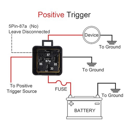 12V 40/30A 5-Pin SPDT Waterproof Relay and 14AWG Harness Kit - size: 12V 5Pin