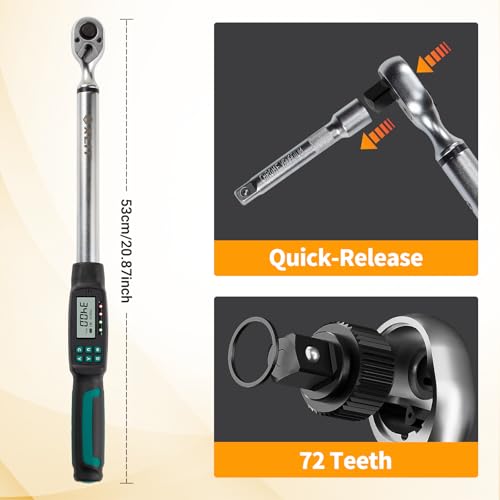 1/2” Digital Torque Wrench Set 7.5-250.8 ft-lb/10.2-340 Nm, ±2% Accuracy, LED & Buzzer Alerts, with 3 Adapters (1/4", 3/8"& Extension Bar), Industrial CR-V Steel for Car, Motorcycle, Bike Repair - size: 1/2", 7.5-250.8 ft-lb (10.2-340 Nm)