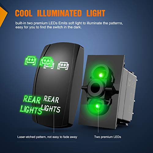 Nilight 5Pin Rear Lights Rocker Switch Laser Etched Toggle SPST Green - color: Green, size: REAR LIGHTS