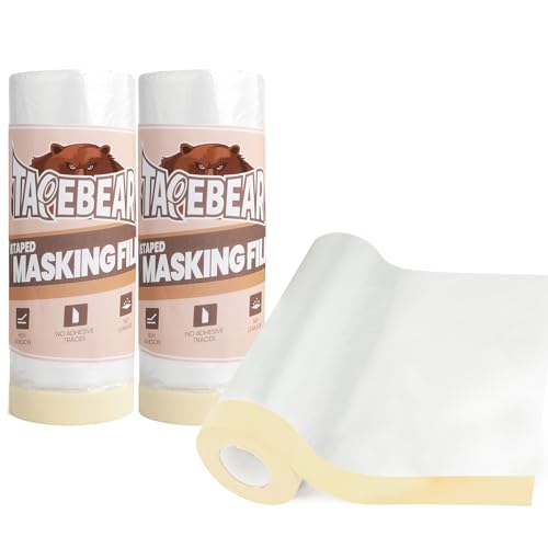 TAPEBEAR Pre-Taped Masking Film 5feet x 90feet Plastic Cover for Painting - size: 1400mm x 27m