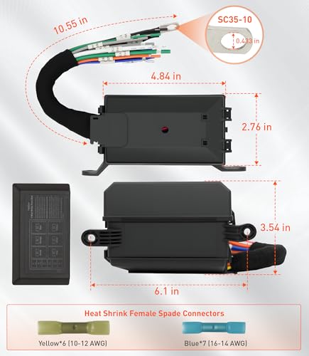 Fuse Relay Box, Relay Block Box Built-in Diodes 6 Way 12 AWG Pre-Wired Waterproof Relay Panel with Relays and Terminals, ATC/ATO Fuses Automotive Relay Box 12V for Automotive Car Marine Boat