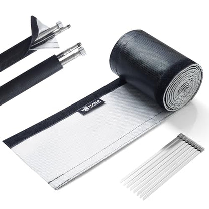 FLASLD Wire Heat Shield for Hose Lines & Electrical Wiring, 3/4" I.D. x 10FT Heat Shield Wrap Automotive for Exhaust and High-Temperature Pipes with Stainless Steel Ties, Black - size: 3/4" I.D. x 10FT