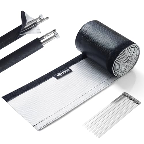 FLASLD Wire Heat Shield for Hose Lines & Electrical Wiring,1-1/2" I.D. x 10FT Heat Shield Wrap Automotive for Exhaust and High-Temperature Pipes with Stainless Steel Ties, Black - size: 1-1/2" I.D. x 10FT