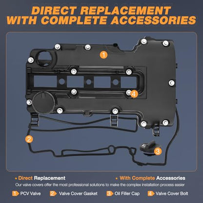 Nilight Engine Valve Cover with Gasket, Replace# 25198498 55573746 264968 - size: for Cadillac ELR 2014-2016 & Buick Chevrolet