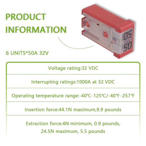 50A 32V Mini Slotted Automotive MCASE Shaped Cartridge Fuse Kit(Pack of 6pcs,50A) - style: 50A