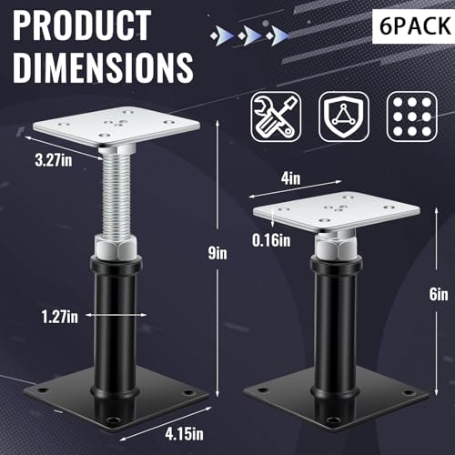 Zonon 2 Pack 6-9 Inch Adjustable Floor Jack Post, Mini House Screw Jack for Floors Stairs Joist Lifting Leveling Supports, Load Capacity up to 7000 Lbs for Home and Garage Repair - color: Flat-top Style, size: 6-9 Inch