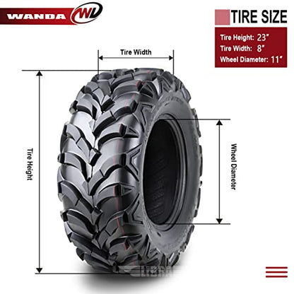 WANDA 2 ATV Mud Tires 23x8-11 23x8x11 6-Ply Solid Lug Mud Tire 20mm Tread - size: 23X8-11