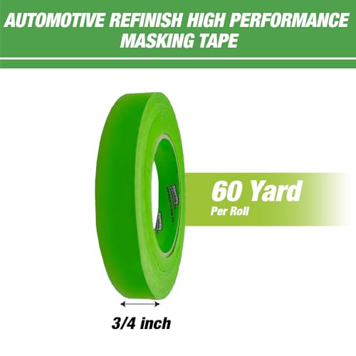 LAUCO DINOGREN Masking Green Tape 3/4 Inch x 60 Yards, 48 Rolls, Green High Performance Painters Tape, Heat, UV and Water Resistant Tape for Car Painting and Auto Body Refinishing, 7765 - size: 0.75in-48rolls