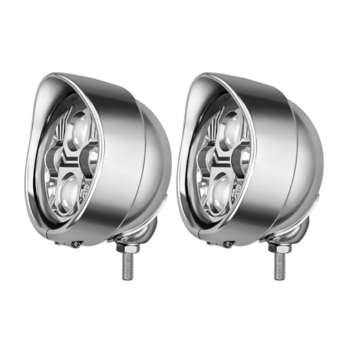 FATECIM 4.5” Motorcycle LED Fog Lights 4 1/2 inch Passing Lamps Driving Auxiliary Lights Spotlights + Housing Bucket with Visor for Harley Honda Kawasaki Suzuki Yamaha Cruiser Chopper Bobber Chrome - color: Chrome