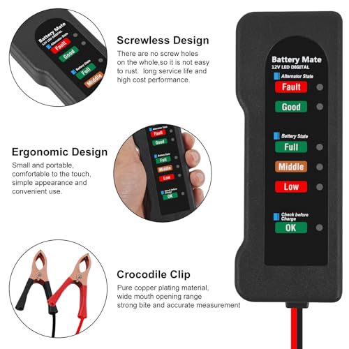 12V car Battery Tester, Alternator Tester Automotive,Battery Checker, Analyzer to Check alternator & Battery Charging System,LED Indication (B) - color: B