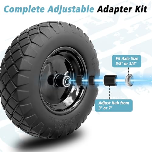 (1 Pack) 16" Flat Free Wheelbarrow Tire and Wheel, Solid Replacement With 3" Centered Hub, 5/8" 3/4" Bearings, Universal Fit 4.80/4.00-8, 3.50/3.00-8, 4.00-6 - color: 1 Pack, size: 16"-4.80/4.00-8"