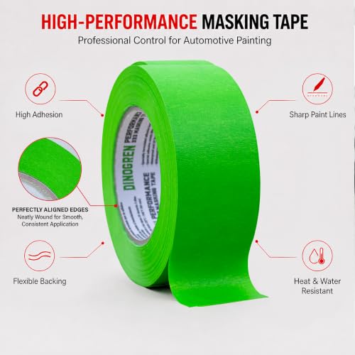 LAUCO DINOGREN High Performance Masking Tape for Car Paint 2 inches, 20 Rolls Heat & Water Resistant, Multi-Purpose Green 07767 - size: 2in-20rolls