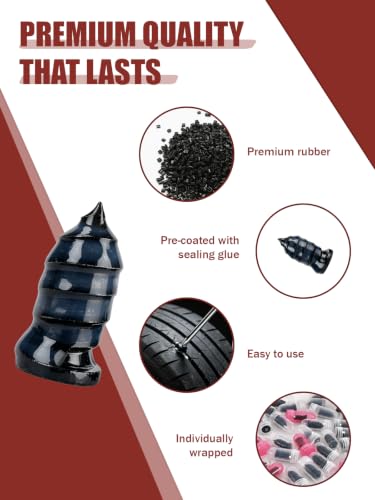 50 PCS Quick Fix Screw-in Tire Plug Kit with 2 Tubes of Sealant Glue