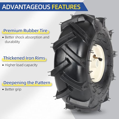 GICOOL 11x4.00-4 Tiller Tire & Wheel 3/4" Axle, 2PK for Craftsman Troy-Bilt - size: 11x4.00-4, 3/4" Axle Bore