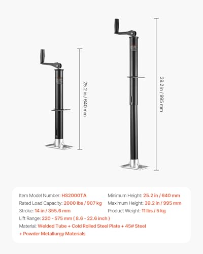 VEVOR 2000 lbs A-Frame Trailer Jack, 13-3/4 Inches Vertical Travel, Trailer Jack Stand with Handle for Horse - size: 2000 lbs (13-3/4 inch Stroke)