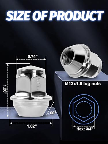 M12x1.5 Lug Nuts 20pcs for Escape 2001-2019 - color: Chrome, size: M12x1.5, style: 20Pcs，1.26IN