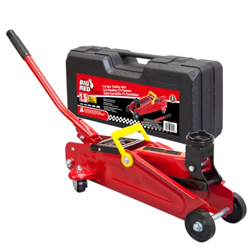 Big RED 1.5 Ton Hydraulic Trolley Service/Floor Jack with Blow Mold Case - size: 1.5 Ton (3,000 lb) with case, style: Steel