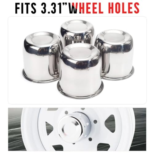 RTrhinotuning Stainless Steel Push Through Center Caps 3.31" for Trailer Truck Rv Wheel Rims Chrome Trailer Hub Cap 2.91" Hight 4 PCS Wheel Center Caps - color: Chrome, size: 3.31" Center Hole, 2.91" Height