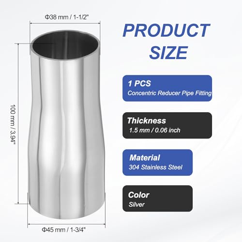 PATIKIL Concentric Reducer Pipe Fitting 1-3/4"(45mm) to 1-1/2"(38mm) OD - size: 1-3/4" to 1-1/2" OD
