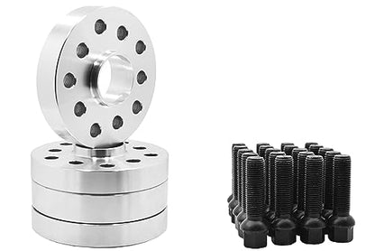 Complete Kit of 30mm Raw Aluminum Hub Centric (57.1) Wheel Spacer 5x100 & 5x112 Bolt Pattern + 20 Pc 14x1.5 Black Ball Seat Lug Bolts