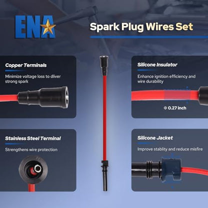 ENA Set of 8 Ignition Coil Pack with Wire Set and 16 Spark Plug 5.7 Compatible with Chrysler Dodge Jeep Ram 1500 2500 3500 Magnum Grand Cherokee 300 5.7L V8 2003 2004 2005 Replaces UF378 3213 -Red