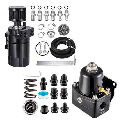 EVIL ENERGY Fuel Pressure Regulator 6AN EFI Bypass Return Adjustable (20-75PSI, 75-120PSI) Bundle with Oil Catch Can Kit