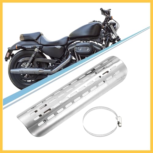 1 Set Universal Motorcycle Exhaust Heat Shield Chrome Exhaust Pipe Heat Insulation Shield Muffler Guard with 20-70mm Clamps Silver Tone Auto Replacement Parts