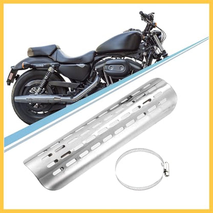 1 Set Universal Motorcycle Exhaust Heat Shield Chrome Exhaust Pipe Heat Insulation Shield Muffler Guard with 20-70mm Clamps Silver Tone Auto Replacement Parts
