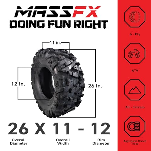MASSFX 26x9-12 Front & 26x11-12 Rear ATV Tire Set 6-Ply 1/2" Tread 4-Pack