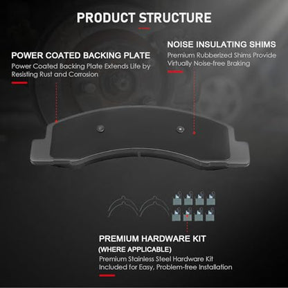 cciyu D824 Brake Pads w/Hardware Front Disc Brake Pad Set - size: Front[D824]