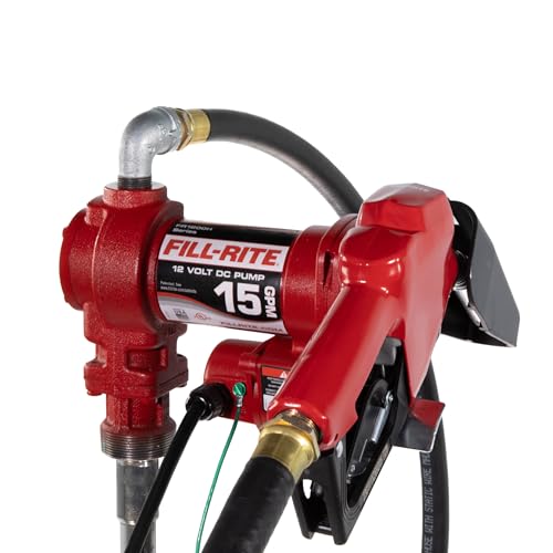Fill-Rite FR1210HA 12V 15 GPM Fuel Transfer Pump with Discharge Hose & Automatic Nozzle, Red | Gasoline, Diesel, Kerosene, Ethanol & Methanol Blends & Biodiesel - style: Auto Nozzle (Red)